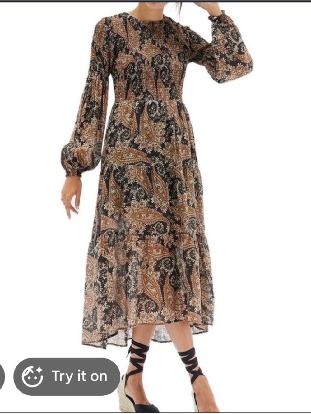 MINKPINK “Persian Paradise” Smocked Tiered Maxi Dress — XS